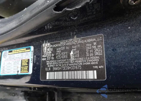 2009 Hyundai Santa Fe Limited z USA, uszkodzony, nr VIN 5NMSH73E09H331675